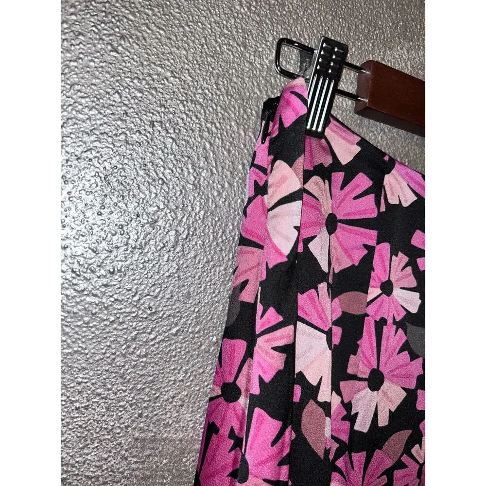 Kate Spade Wallflower Satin Floral Skirt Size 10 NWT Pink Black Asymmetrical